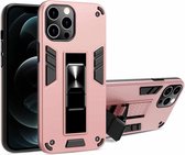 2-in-1 pc + TPU schokbestendige beschermhoes met onzichtbare houder voor iPhone 12/12 Pro (roségoud)