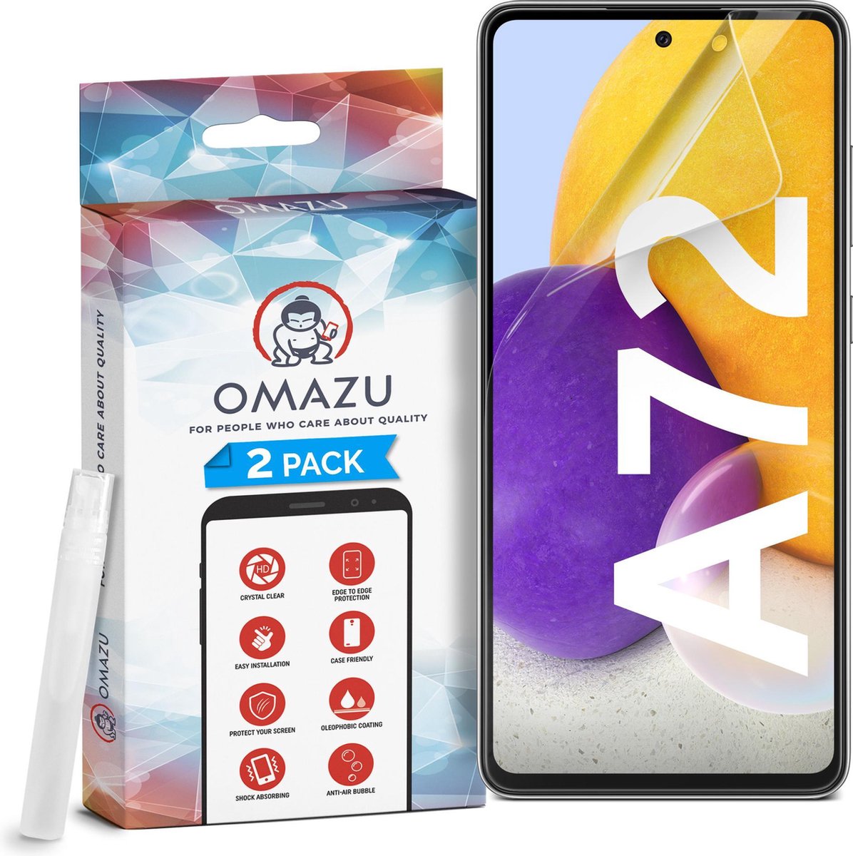 Samsung Galaxy A72 5G OMAZU 3D Flex TPU Screenprotector, 2 Pack - 100% vingerafdruk scanner compatible- Edge-to-Edge beschermingsfunctie