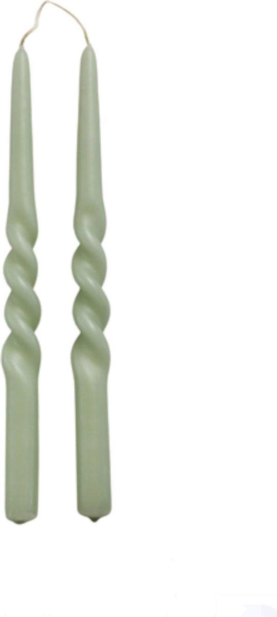 Rustik Lys dinerkaars Twist Dusty Green set van 2 kaarsen