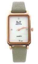 Horloge Dames - Rechthoekige Kast 28x22 mm - Band Kunstleer - Quartz - Groen