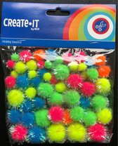 Pom pom glitter neon mix 75 stuks - 1-2-2,5 cm - pompons - knutselspullen - decoratie - hobby - knutsel - versiering - maken - cadeau