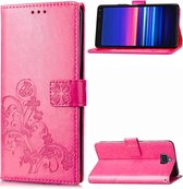 Voor Sony Xperia 20 vierbladige gesp reliÃ«f gesp mobiele telefoon bescherming lederen tas met lanyard & kaartsleuf & portemonnee & beugel functie (magenta)