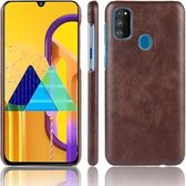 Voor Galaxy M30s schokbestendige Litchi-textuur pc + PU-hoes (bruin)