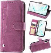 Voor Galaxy Note10 + Rotary Card Matte PU lederen tas met kaartsleuven en fotolijst en houder (magenta)