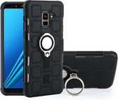 Voor Galaxy A8 + (2018) 2 in 1 kubus pc + TPU beschermhoes met 360 graden draaien zilveren ringhouder (zwart)