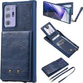 Verticale flip-portemonnee schokbestendige achterkant beschermhoes met houder & kaartsleuven & lanyard & fotolijsten voor Samsung Galaxy Note20 Ultra (blauw)