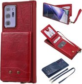Verticale flip-portemonnee schokbestendige achterkant beschermhoes met houder & kaartsleuven & lanyard & fotolijsten voor Samsung Galaxy Note20 Ultra (rood)