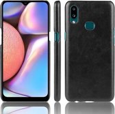 Voor Galaxy A10s Shockproof Litchi Texture PC + PU Case (Zwart)