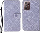 Voor Samsung Galaxy Note20 Ultra etnische stijl reliëf patroon horizontale flip lederen tas met houder & kaartsleuven & portemonnee & lanyard (paars)