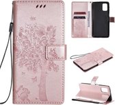 Voor Samsung Galaxy M31s Tree & Cat Pattern Pressed Printing Horizontale Flip PU Leather Case met houder & kaartsleuven & portemonnee & Lanyard (Rose Gold)