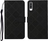 Voor Samsung Galaxy A50 etnische stijl reliëf patroon horizontale flip lederen tas met houder & kaartsleuven & portemonnee & lanyard (zwart)