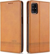 Voor Samsung Galaxy M51 (Zijvingerafdruk) AZNS Magnetische Kalfsstructuur Horizontale Flip Leren Case met Kaartsleuven & Houder & Portemonnee (Lichtbruin)