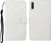Voor Samsung Galaxy A50 etnische stijl reliëf patroon horizontale flip lederen tas met houder & kaartsleuven & portemonnee & lanyard (wit)