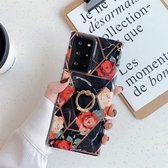 Voor Samsung Galaxy S20 FE Galvaniserend stikpatroon Zachte TPU beschermhoes met ringhouder (stiksels zwarte bloemen)