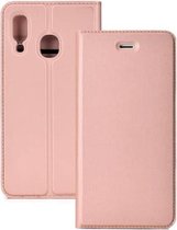 Voor Galaxy A40 Ultradunne spanning Gewoon magnetische zuigkaart TPU + PU mobiele telefoonjas met klauwplaat en beugel (roségoud)