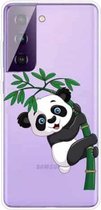 Voor Samsung Galaxy S21 5G gekleurd tekeningpatroon zeer transparant TPU beschermhoes (Panda Climbing Bamboo)