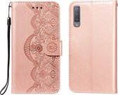 Voor Samsung Galaxy A7 (2018) Flower Vine Embossing Pattern Horizontale Flip Leather Case met Card Slot & Holder & Wallet & Lanyard (Rose Gold)