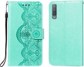 Voor Samsung Galaxy A7 (2018) Flower Vine Embossing Pattern Horizontale Flip Leather Case met Card Slot & Holder & Wallet & Lanyard (Green)