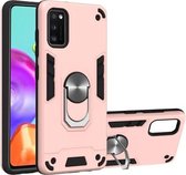 Voor Samsung Galaxy A41 2 in 1 Armor Series PC + TPU beschermhoes met ringhouder (roségoud)