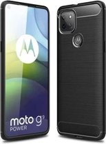 Voor Motorola Moto G9 Power Brushed Texture Carbon Fiber TPU Case (Zwart)