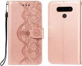 Voor LG V40 ThinQ Flower Vine Embossing Pattern Horizontale Flip Leather Case met Card Slot & Holder & Wallet & Lanyard (Rose Gold)