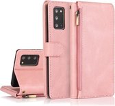 Voor Samsung Galaxy Note20 Skin-feel Crazy Horse Texture Rits Portemonnee Tas Horizontale Flip Leren Case met Houder & Kaartsleuven & Portemonnee & Lanyard (Rose Goud)