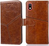 Voor Samsung Galaxy A10 Geometrische stiksels Horizontale flip TPU + PU lederen tas met houder & kaartsleuven en portemonnee (lichtbruin)