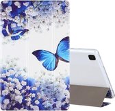 Voor Samsung Galaxy Tab A7 10.4 (2020) Gekleurd tekeningpatroon Horizontale flip lederen hoes met drie-vouwbare houder (blauwe vlinders)