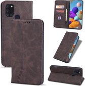 Voor Samsung Galaxy A21s Huid-aanvoelende Kalfsleer Textuur Magnetische Dual-Fold Horizontale Flip Leren Case met Houder & Kaartsleuven & Portemonnee (Koffie)