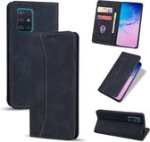 Voor Samsung Galaxy A51 4G Huid-aanvoelende Kalfsleer Textuur Magnetische Dual-Fold Horizontale Flip Leren Case met Houder & Kaartsleuven & Portemonnee (Zwart)