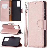 Voor Samsung Galaxy A72 5G Litchi Textuur Pure Kleur Horizontale Flip PU Lederen Case met Houder & Kaartsleuven & Portemonnee & Lanyard (Rose Goud)