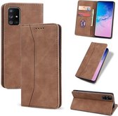 Voor Samsung Galaxy A71 4G Huid-aanvoelende Kalfsleer Textuur Magnetische Dual-Fold Horizontale Flip Leren Case met Houder & Kaartsleuven & Portemonnee (Bruin)