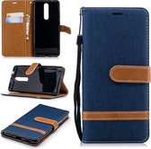 Kleuraanpassing Denim Texture Leren Case voor Nokia 5.1 (2018), met houder & kaartsleuven & portemonnee & draagkoord (donkerblauw)