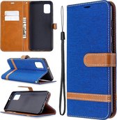 Voor Samsung Galaxy A31 denim textuur horizontale flip lederen tas met houder & kaartsleuven & portemonnee & lanyard (blauw)