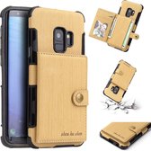 Voor Galaxy S9 Brushed Texture Shockproof PU + TPU Case, met kaartsleuven & portemonnee en fotolijst (goud)