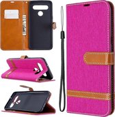 Voor LG K61 Denim Texture Horizontale Flip Leren Case met Houder & Kaartsleuven & Portemonnee & Lanyard (Rose Rood)