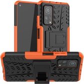 Voor Xiaomi Mi 10T / 10T Pro 5G Bandentextuur Schokbestendig TPU + pc-beschermhoes met houder (oranje)
