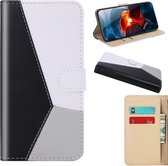 Voor Huawei Y6p Tricolor Stitching Horizontale Flip TPU + PU lederen tas met houder & kaartsleuven & portemonnee (zwart)