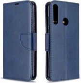 Voor Huawei Y6P Retro Lamsvacht Textuur Pure Kleur Horizontale Flip PU Lederen Case met Houder & Kaartsleuven & Portemonnee & Lanyard (Blauw)