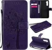 Voor OPPO Realme 6 Tree & Cat reliÃ«fpatroon Horizontale flip lederen tas met houder & kaartsleuven & portemonnee & lanyard (paars)