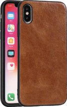 Voor iPhone X Crazy Horse Textured kalfsleer PU + PC + TPU Case (bruin)