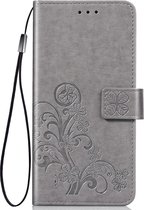 Klavertje vier Embossed Buckle Bescherming voor mobiele telefoons Leren etui met sleutelkoord en kaartsleuf en portemonnee en beugelfunctie voor Vivo Y3 (grijs)