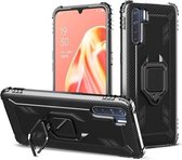 Voor OPPO A91 & F15 & Reno3 koolstofvezel beschermhoes met 360 graden roterende ringhouder (zwart)