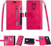 Voor Huawei Mate 20 Multifunctionele Rits Horizontale Flip Leren Case met Houder & Portemonnee & 9 Kaartsleuven & Lanyard (Rose Rood)