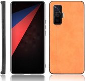 Voor Vivo iQOO 5 Pro 5G Schokbestendig Naaien Koe Patroon Huid PC + PU + TPU Case (Oranje)