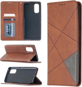 Voor OPPO Reno4 Pro 5G Rhombus Texture Horizontale Flip Magnetische Leren Case met Houder & Kaartsleuven (Bruin)