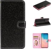 Voor Huawei Y5p Glitter Poeder Horizontale Flip Leren Case met Kaartsleuven & Houder & Fotolijst & Portemonnee & Lanyard (Zwart)