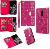 Voor Xiaomi Redmi 8A / 8A Dual / 8 Multi-card slots Sterrenhemel Laser Carving Glitter Rits Horizontale Flip lederen tas met houder & Portemonnee & Lanyard (Rose Red)