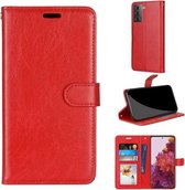 Voor Samsung Galaxy S21 5G Pure Color Horizontale Flip PU lederen tas met houder & kaartsleuven & portemonnee & fotolijst (rood)