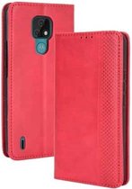 Voor Motorola Moto E7 Magnetische Gesp Retro Crazy Horse Textuur Horizontale Flip Leren Case met Houder & Kaartsleuven & Fotolijst (Rood)